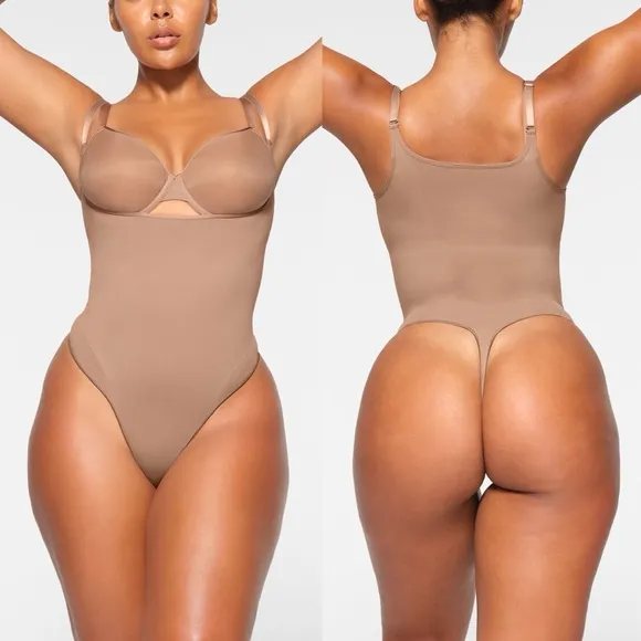 Skims Seamless Sculpt Open Bust Thong Bodysuit in Sienna