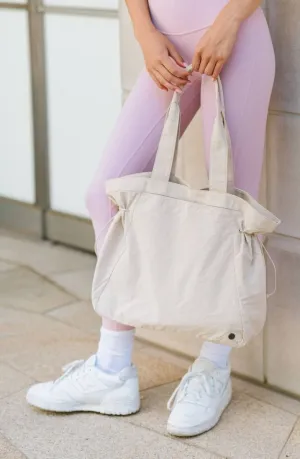 Skylar Nylon Side-Cinch Carry All Gym Tote in Cream