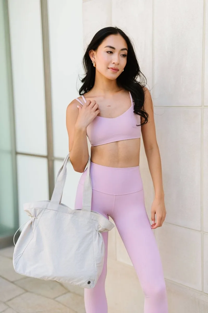 Skylar Nylon Side-Cinch Carry All Gym Tote in Cream