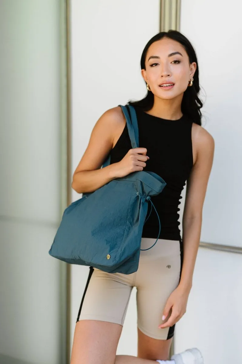 Skylar Nylon Side-Cinch Carry All Gym Tote in Teal