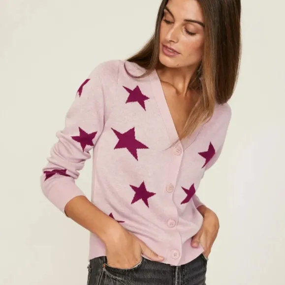 Splendid Star Patterned Pink Sweater Womens XL Pink Cardigan