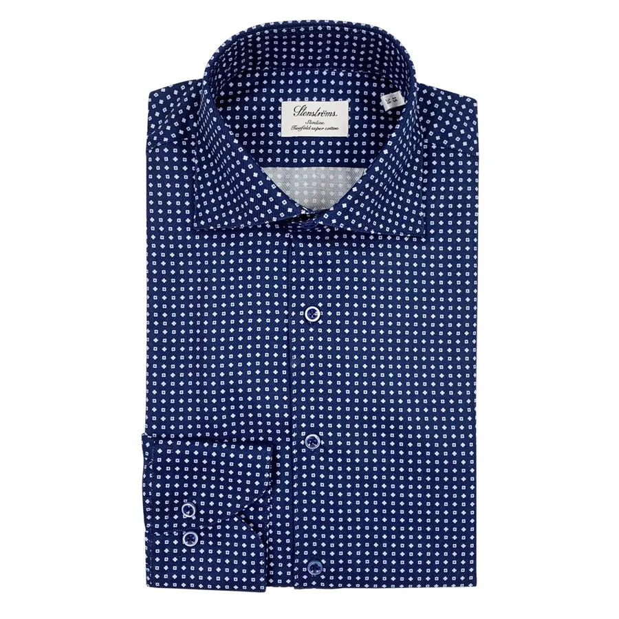 Stenstroms - Slimline Patterned Shirt in Navy