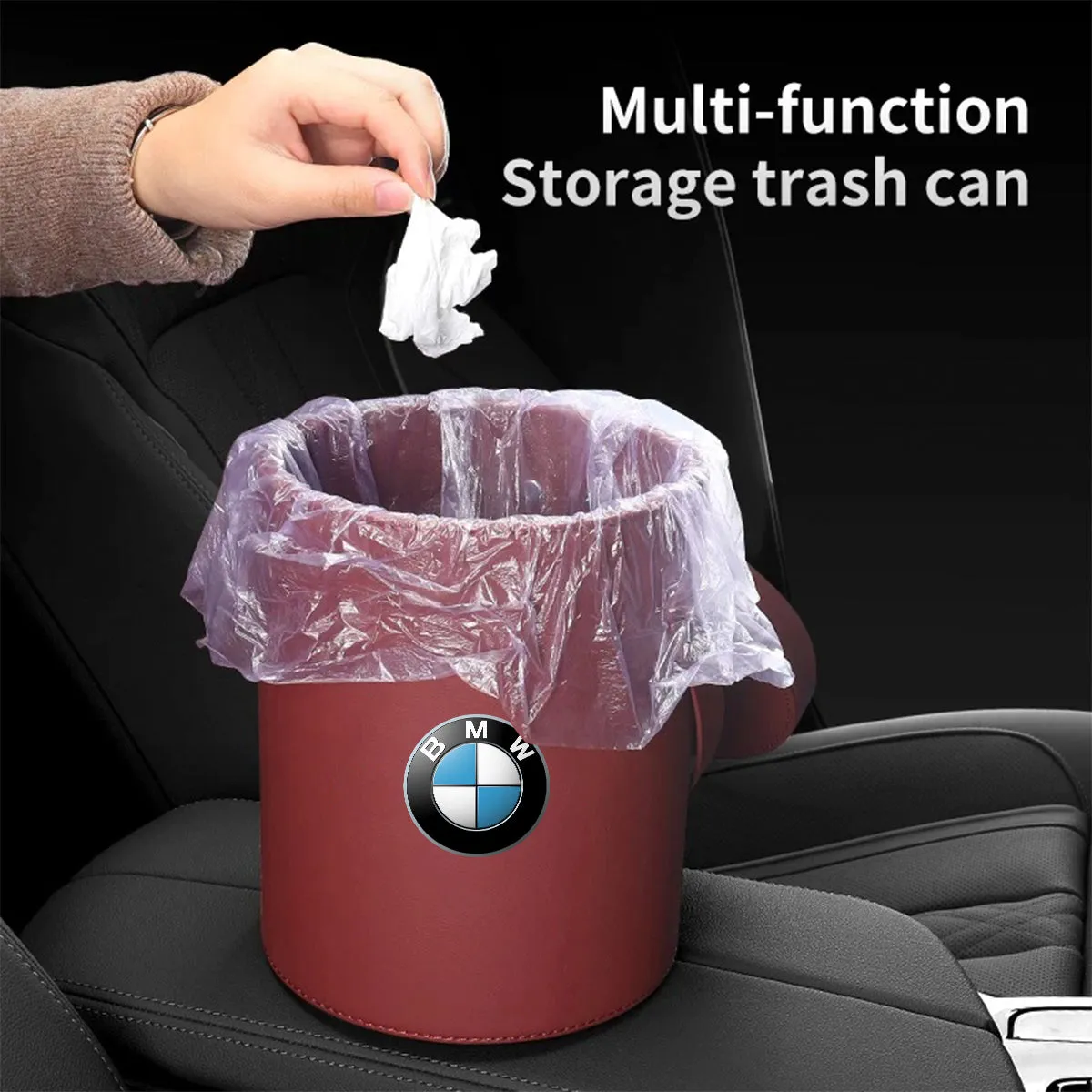 Storage Box Trash Can, Custom Fit For Your Cars, Portable Collapsible Car Trash Can, Leather Waterproof Small Mini Car Garbage Can Waste Basket, Car Accessories KX15989