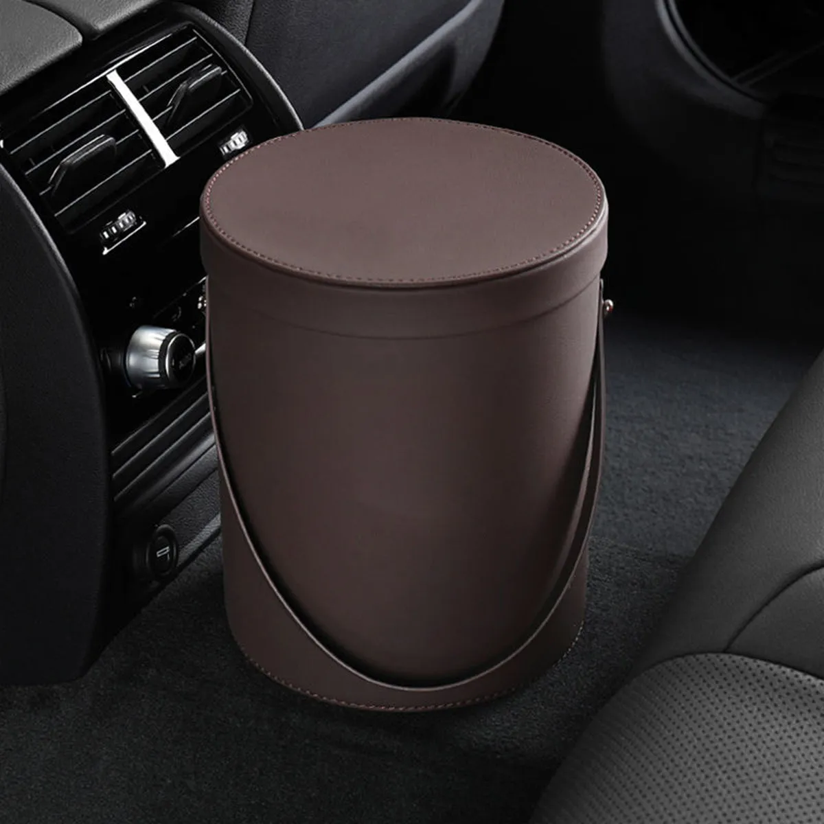 Storage Box Trash Can, Custom Logo For Your Cars, Portable Collapsible Car Trash Can, Leather Waterproof Small Mini Car Garbage Can Waste Basket, Car Accessories MS15989
