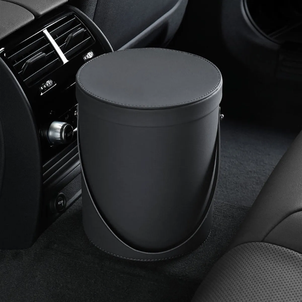 Storage Box Trash Can, Custom Logo For Your Cars, Portable Collapsible Car Trash Can, Leather Waterproof Small Mini Car Garbage Can Waste Basket, Car Accessories MY15989