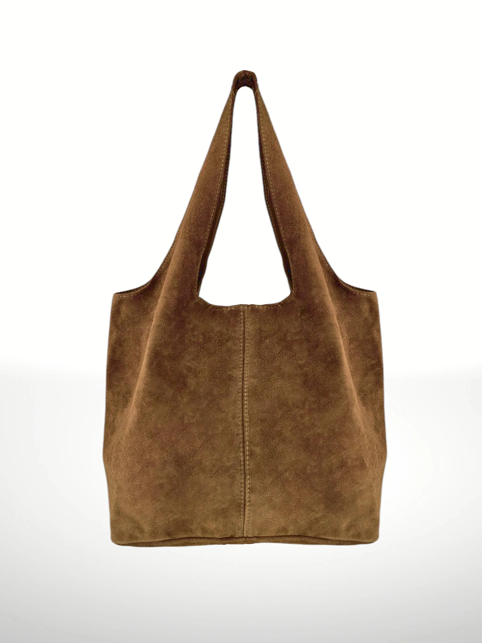 Suede Leather Shoulder Bag in Chestnut