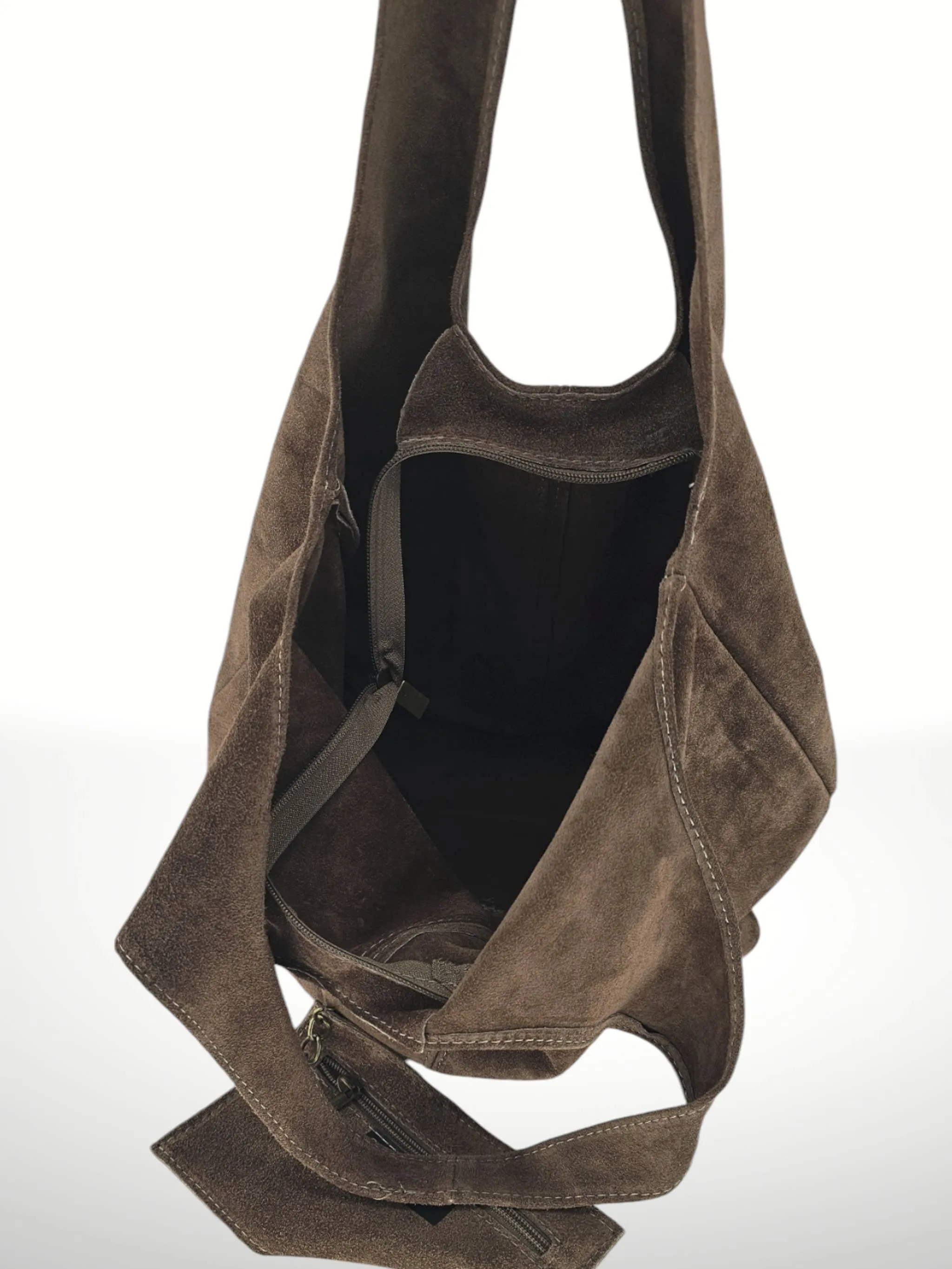 Suede Leather Shoulder Bag in Mushroom