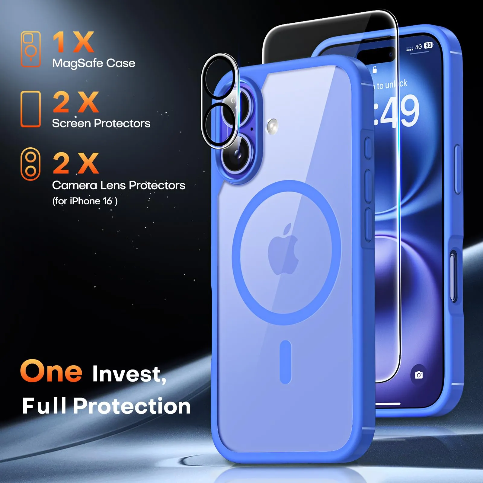 TAURI 5 in 1 for iPhone 16 Case, Compatible with MagSafe [Anti-Yellowing] with 2X Screen Protector   2X Camera Lens Protector, Military-Grade Protection, Magnetic Phone Case for iPhone 16 6.1", Blue