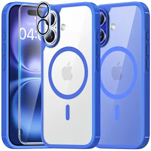 TAURI 5 in 1 for iPhone 16 Case, Compatible with MagSafe [Anti-Yellowing] with 2X Screen Protector   2X Camera Lens Protector, Military-Grade Protection, Magnetic Phone Case for iPhone 16 6.1", Blue