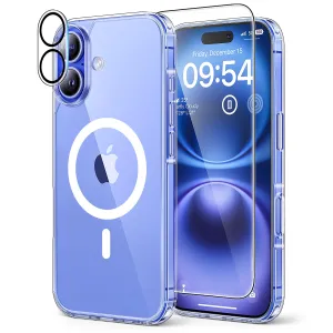 TAURI 5 in 1 for iPhone 16 Case, Compatible with MagSafe [Anti-Yellowing] with 2X Screen Protector   2X Camera Lens Protector, Military-Grade Protection, Magnetic Phone Case for iPhone 16 6.1", Clear