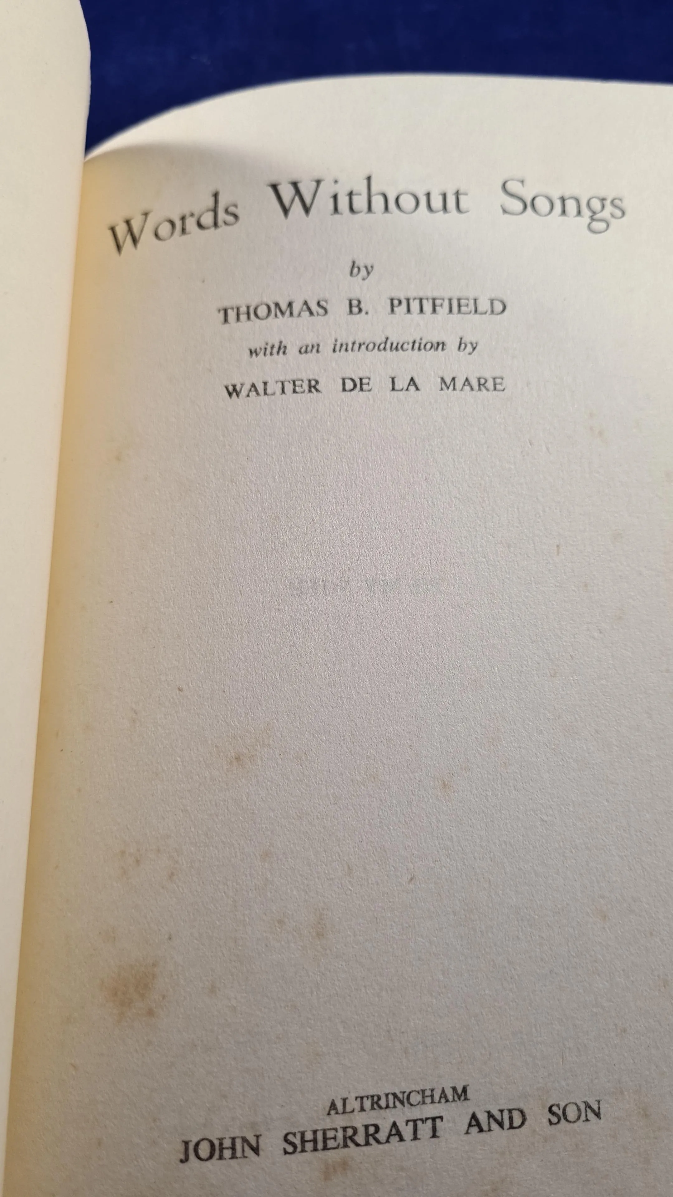 Thomas B Pitfield - Words Without Songs, John Sherratt, 1951