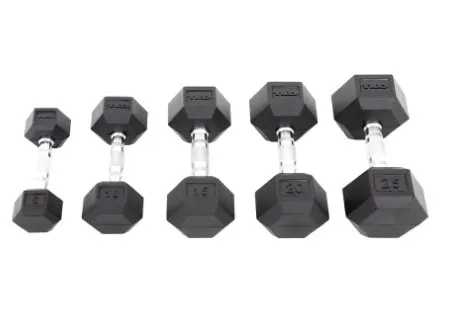 TKO Rubber Hex Dumbbell w/ Chrome Contoured Grip