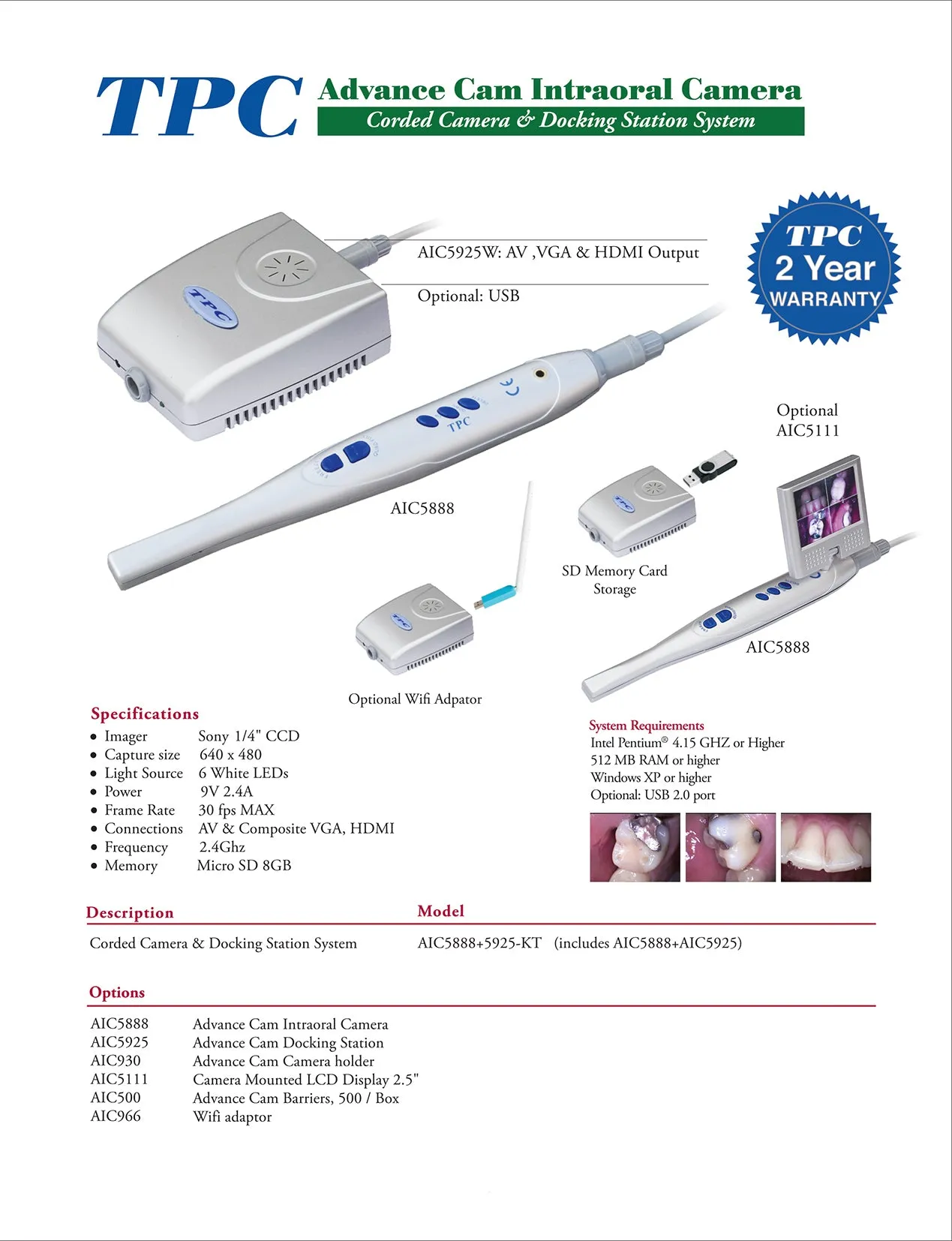 TPC Advance Cam Intraoral Camera Corded USB Camera System
