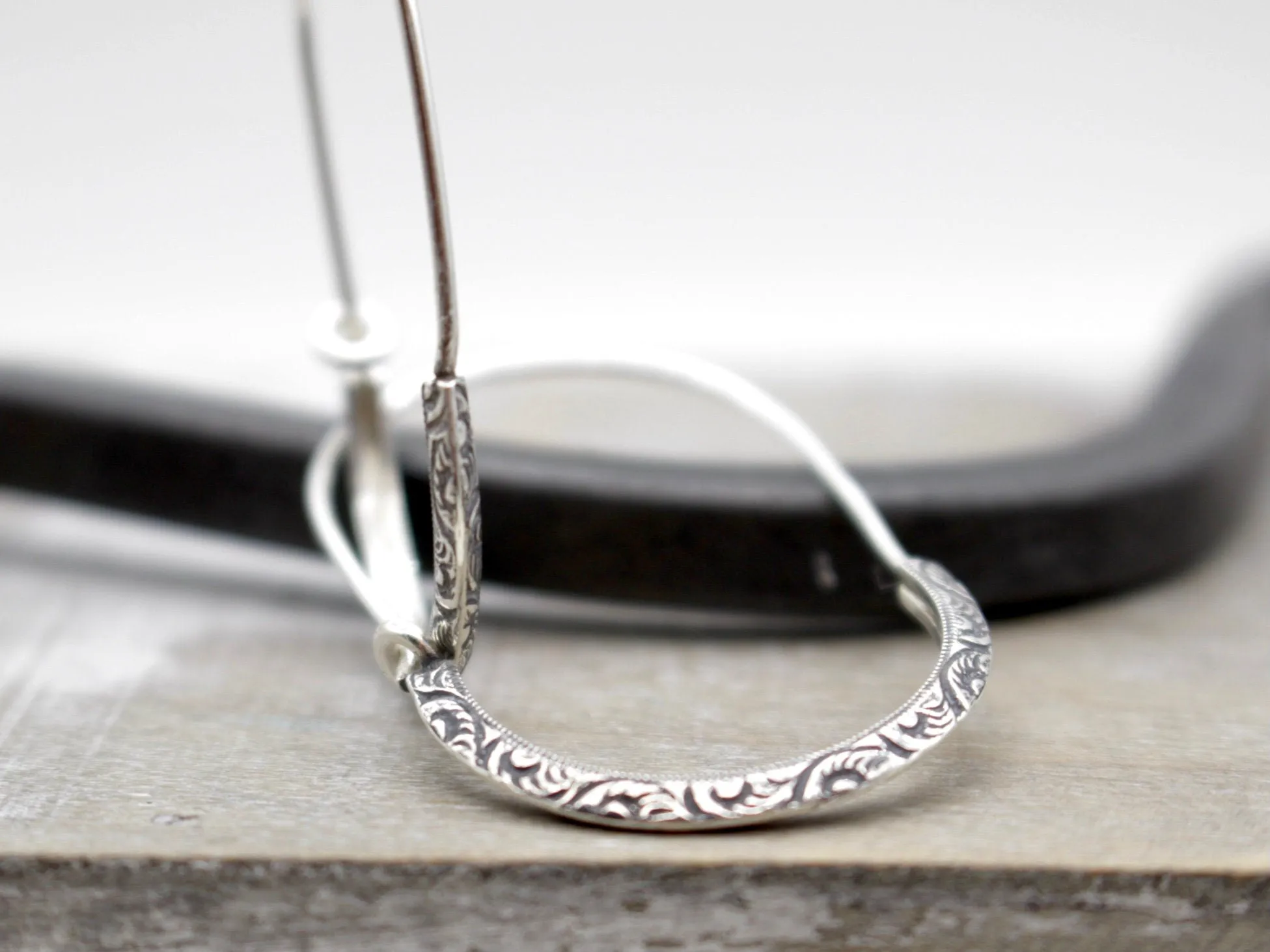 Triangle sterling silver hoop earring - floral triangle  wire - sterling silver hoops - boho hoops - gift for her - jewelry hoop earrings