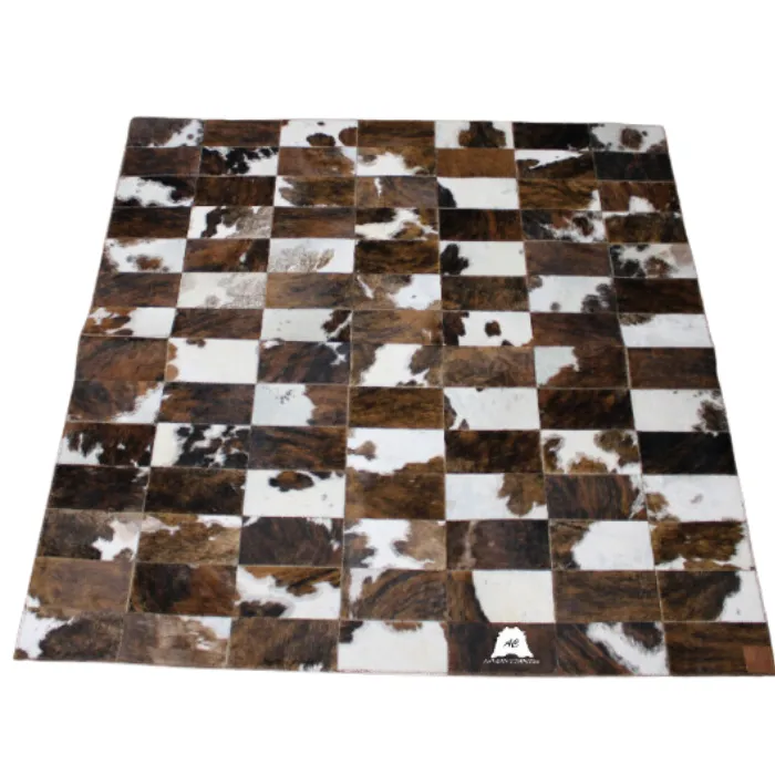 Tricolor Patchwork Cowhide Rug – 4.9ft x 4.8 ft - Premium Cowhide Rug