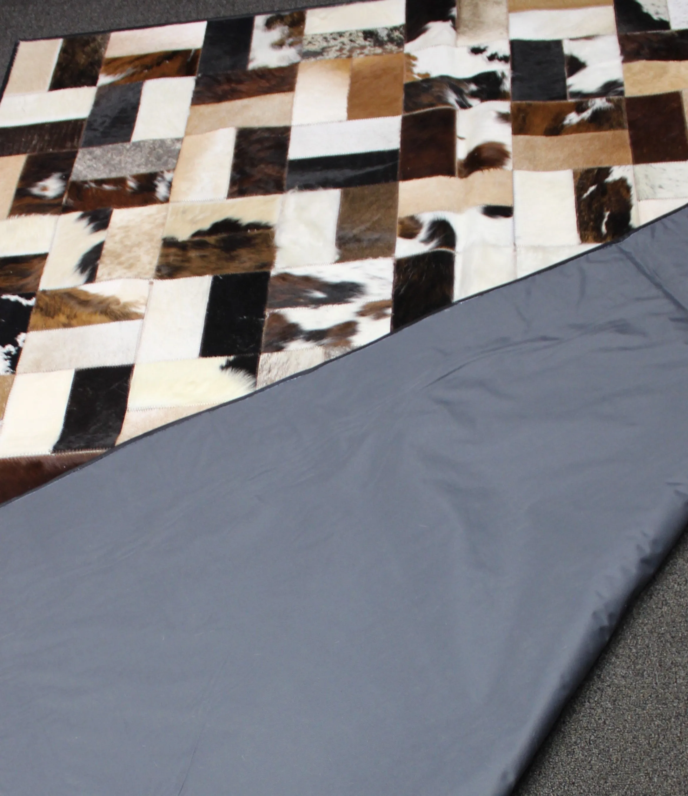 Tricolor Patchwork Cowhide Rug – 7.10ft x 5.10ft  Premium Cowhide Rug
