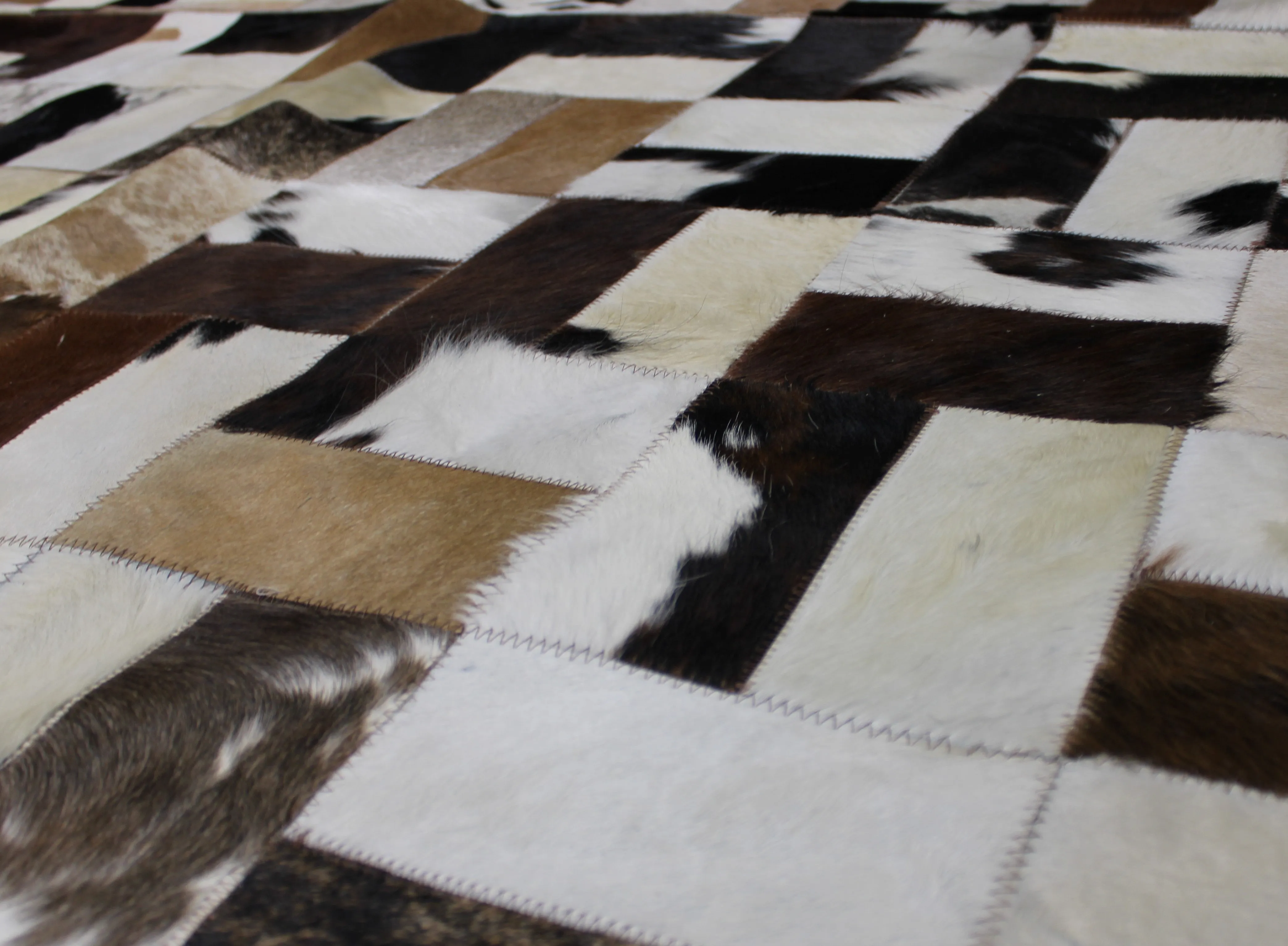 Tricolor Patchwork Cowhide Rug – 7.10ft x 5.10ft  Premium Cowhide Rug