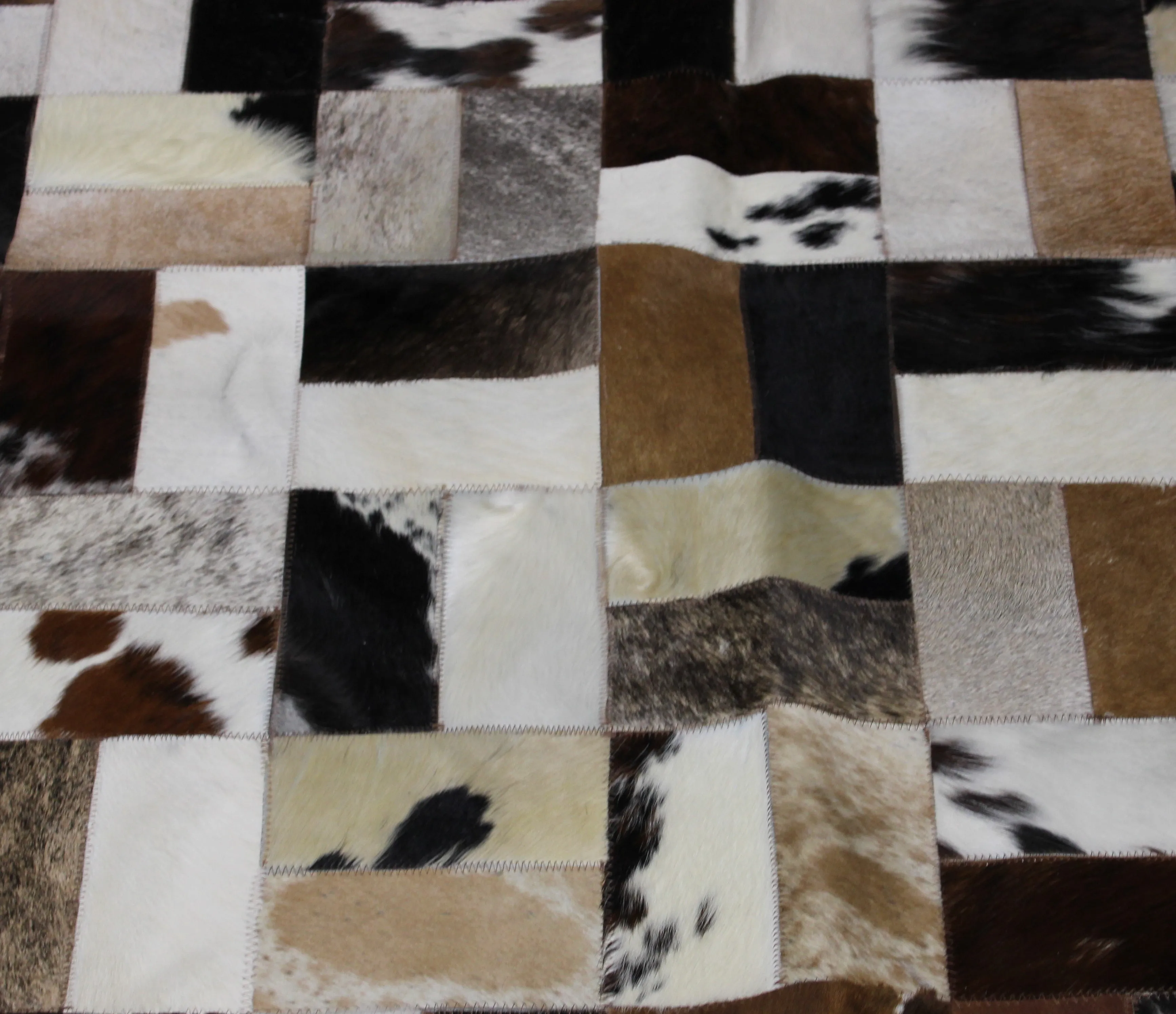 Tricolor Patchwork Cowhide Rug – 7.10ft x 5.10ft  Premium Cowhide Rug