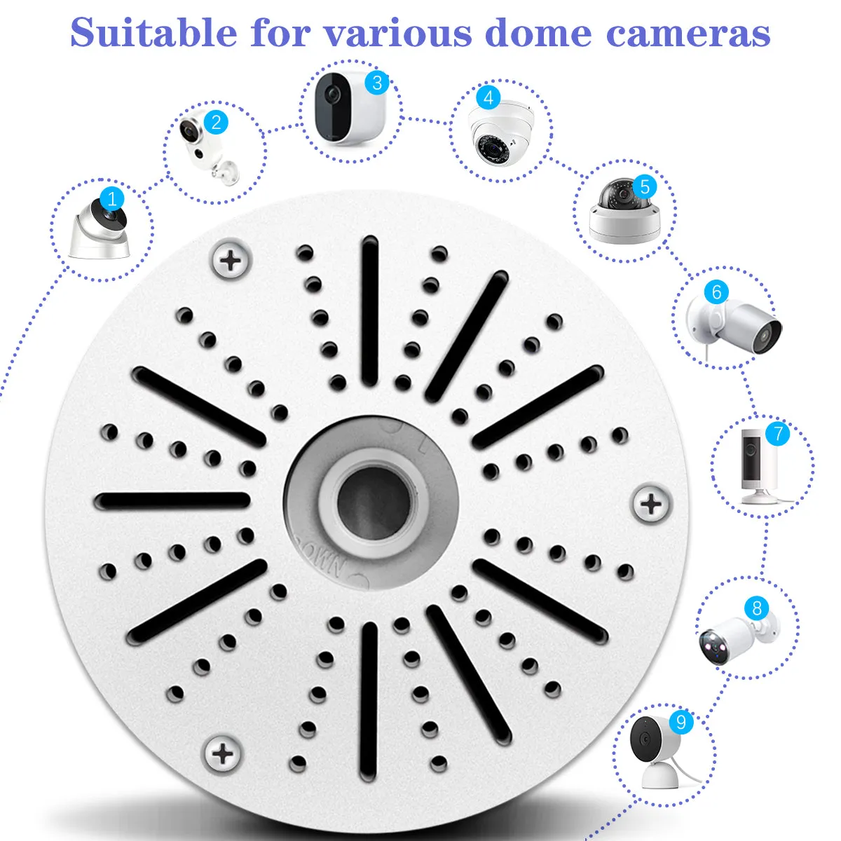 Universal Junction Box for Bullet Dome Turret Cameras & Solar Panel, CCTV Base Box Hide Cable, Wall Ceiling Mount Bracket, Metal Electric Enclosure