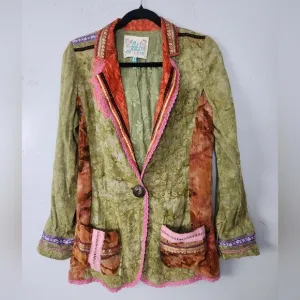 Vintage 90s Faith Patchwork Rayon One Button Blazer sz Small