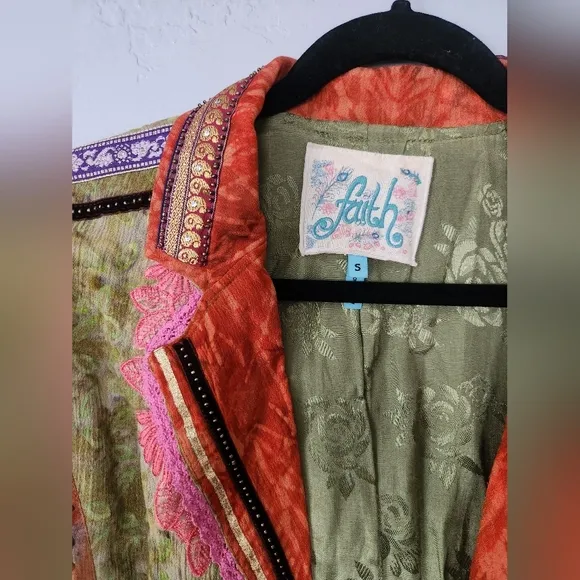 Vintage 90s Faith Patchwork Rayon One Button Blazer sz Small