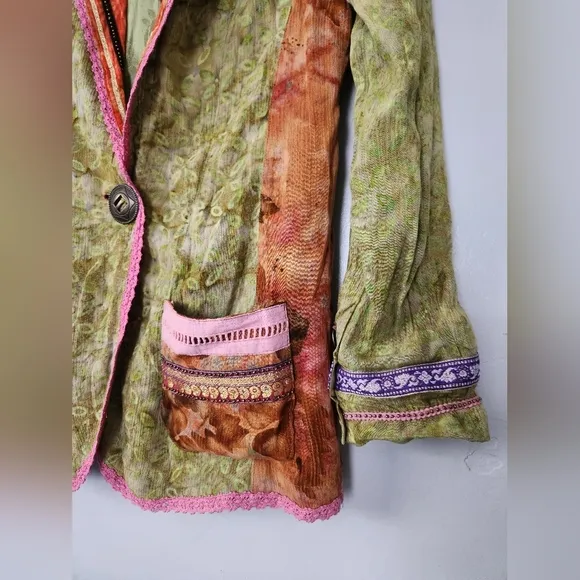 Vintage 90s Faith Patchwork Rayon One Button Blazer sz Small