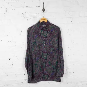 Vintage Floral Patterned Party Shirt - Purple - M