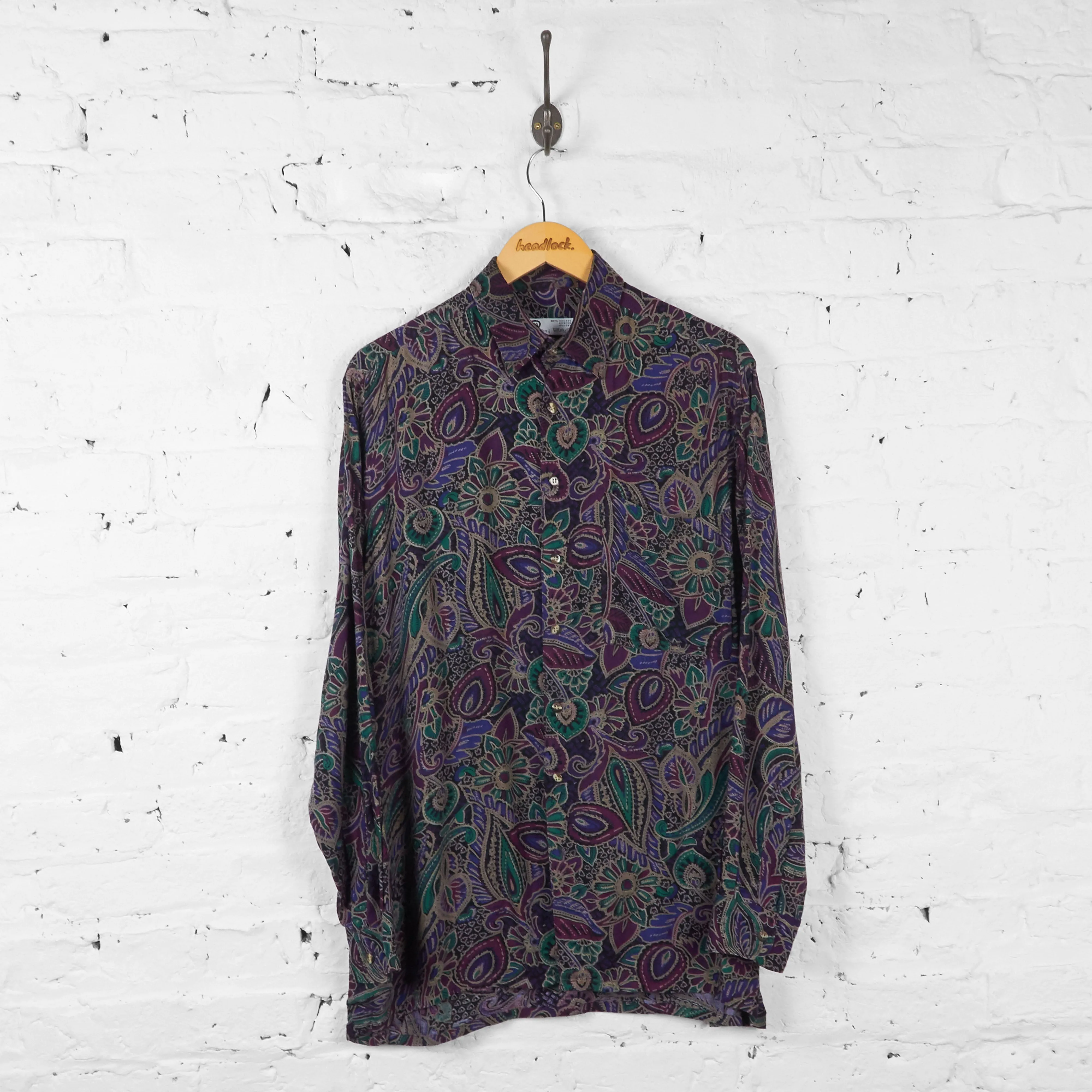 Vintage Floral Patterned Party Shirt - Purple - M