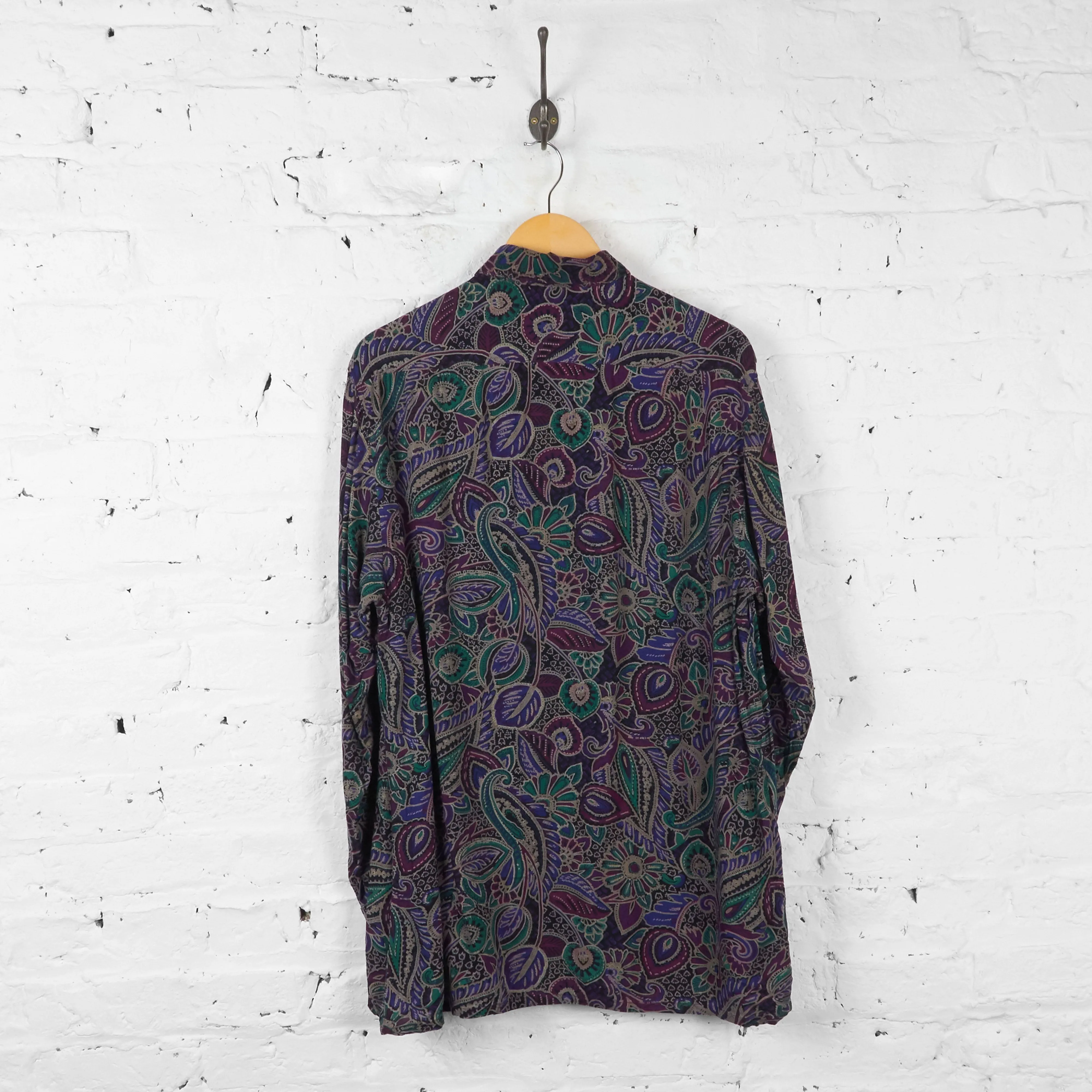 Vintage Floral Patterned Party Shirt - Purple - M