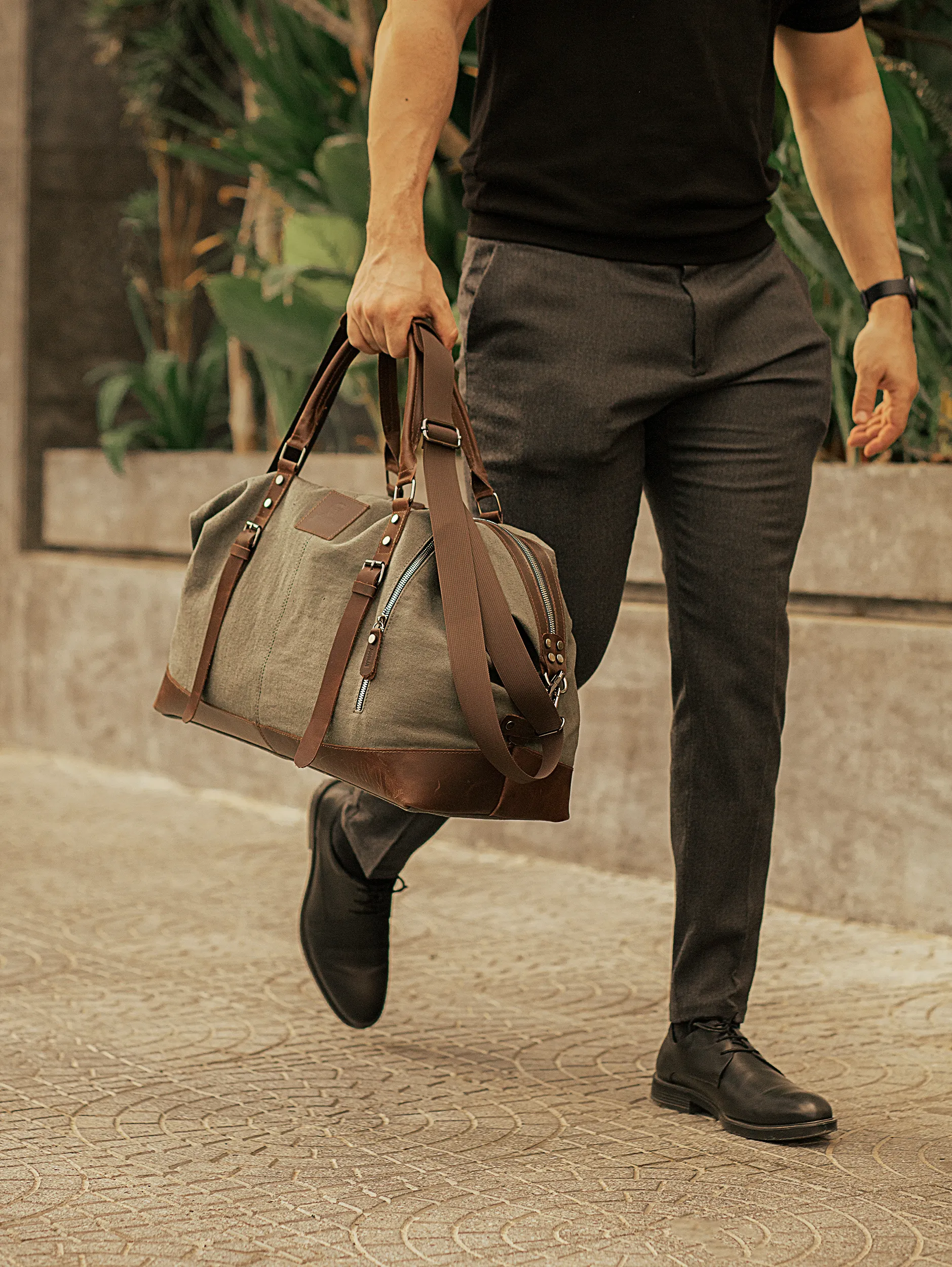 Vintage Travel Bag ''100% Cotton canvas & Cow leather'' – Army