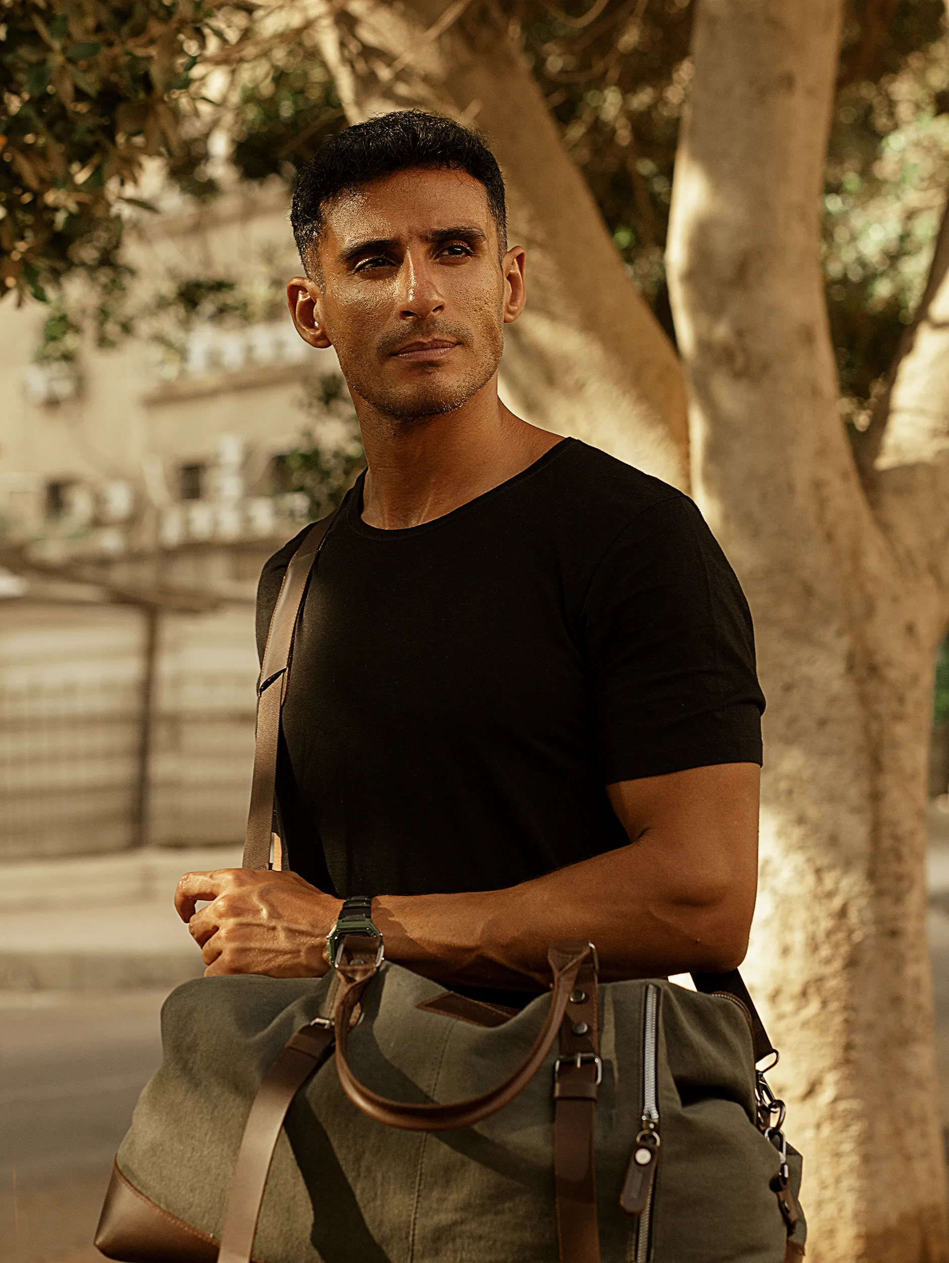 Vintage Travel Bag ''100% Cotton canvas & Cow leather'' – Army