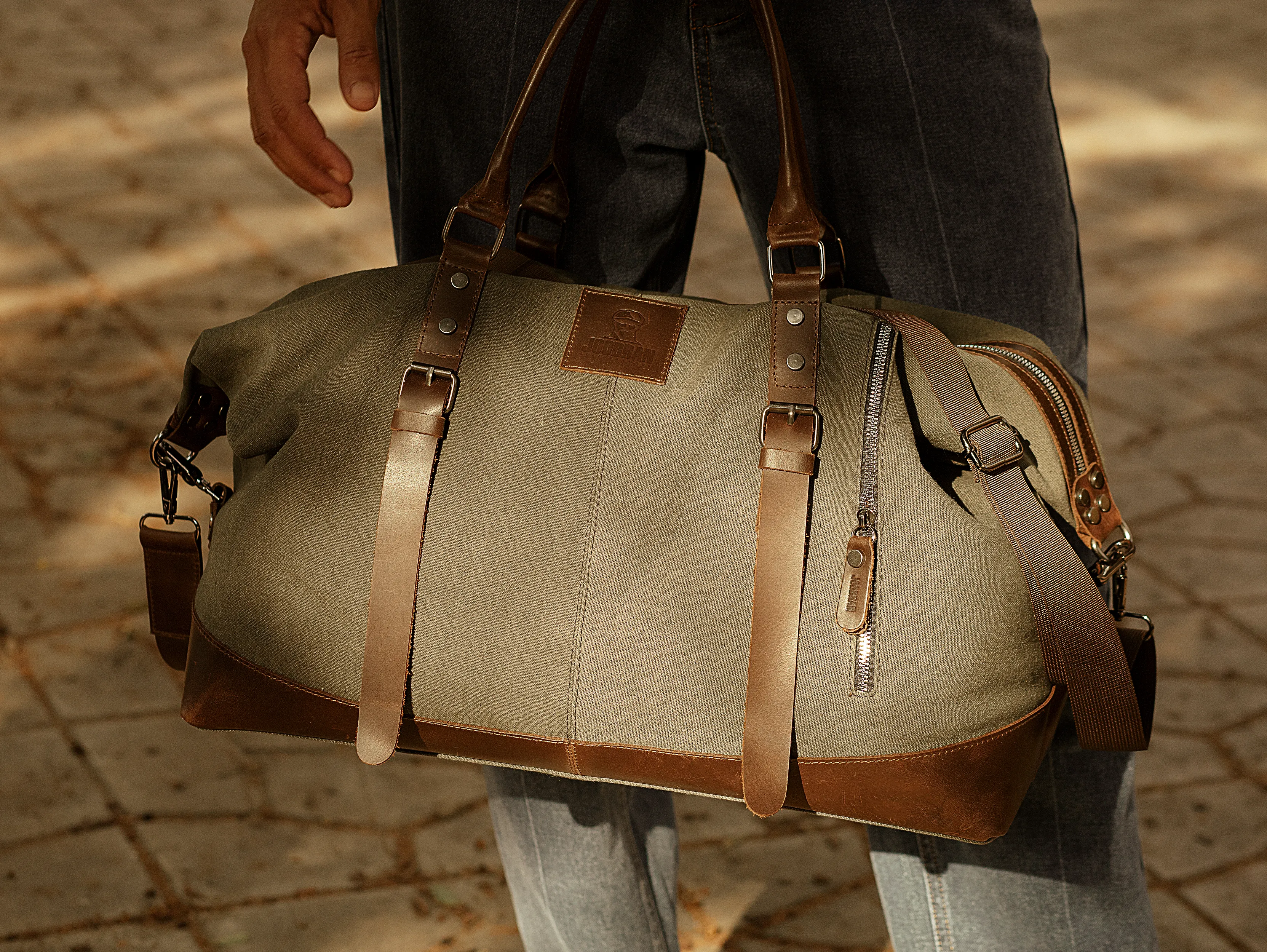 Vintage Travel Bag ''100% Cotton canvas & Cow leather'' – Army