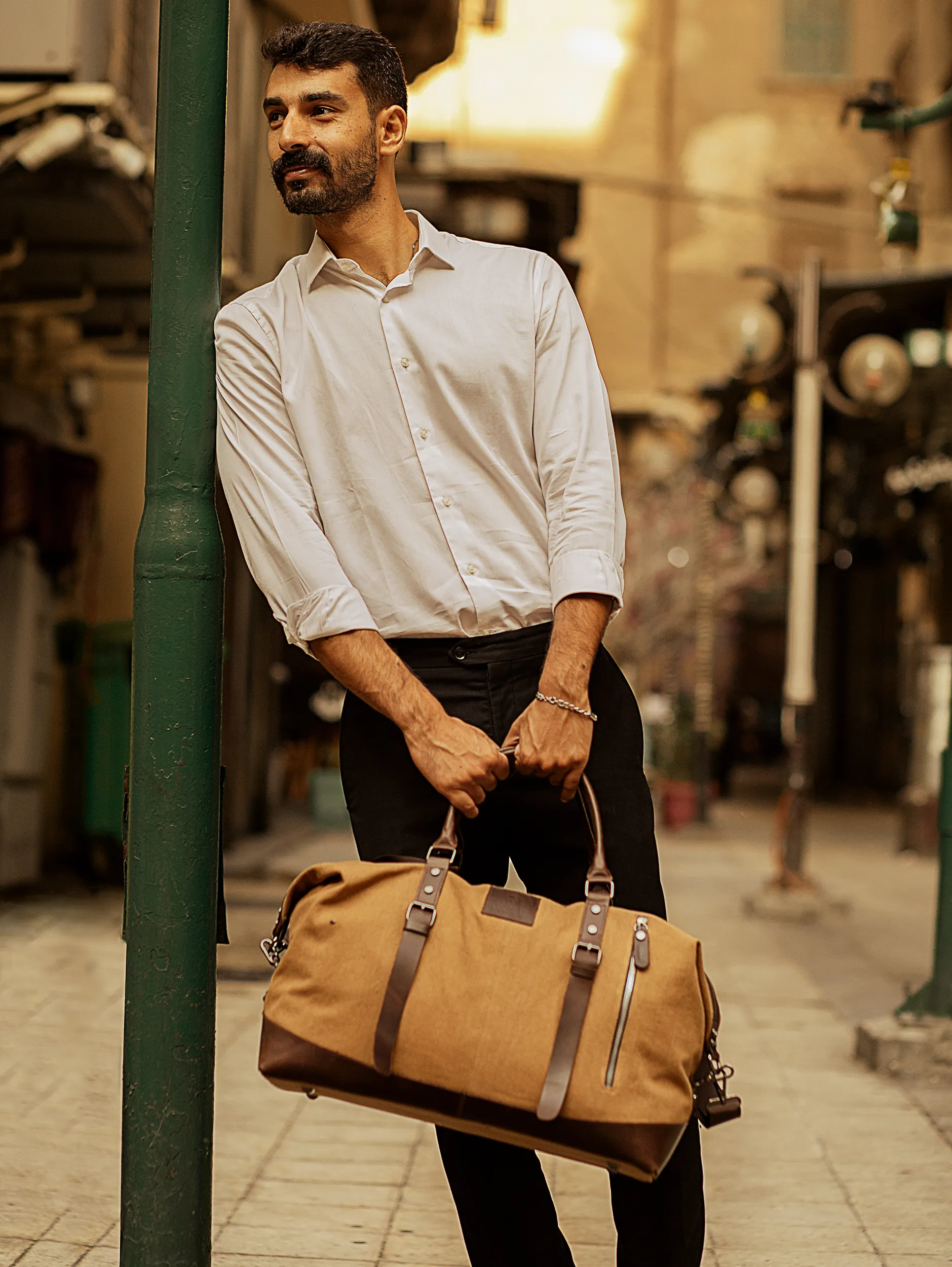Vintage Travel Bag ''100% Cotton canvas & Cow leather'' – Tan
