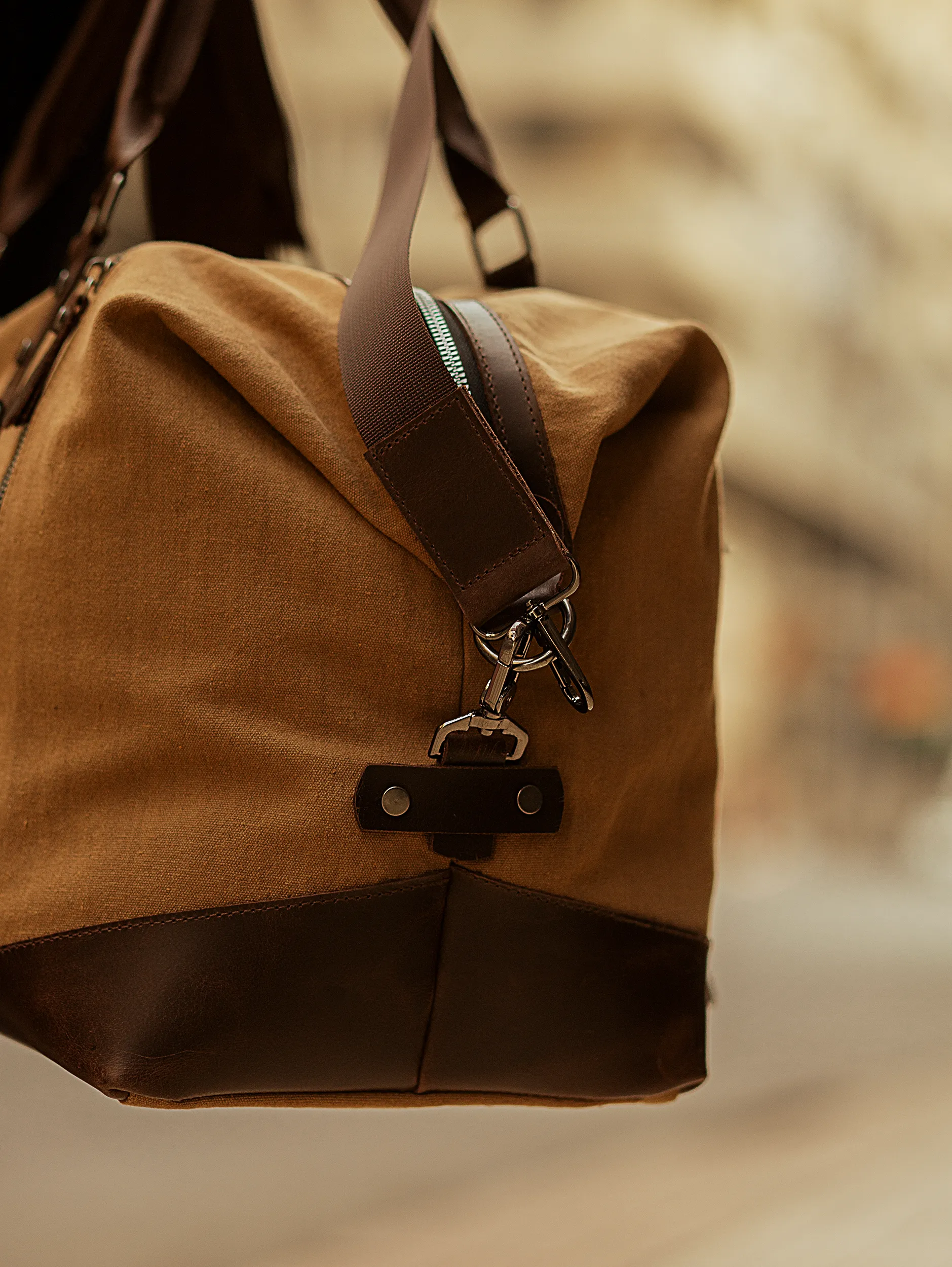 Vintage Travel Bag ''100% Cotton canvas & Cow leather'' – Tan