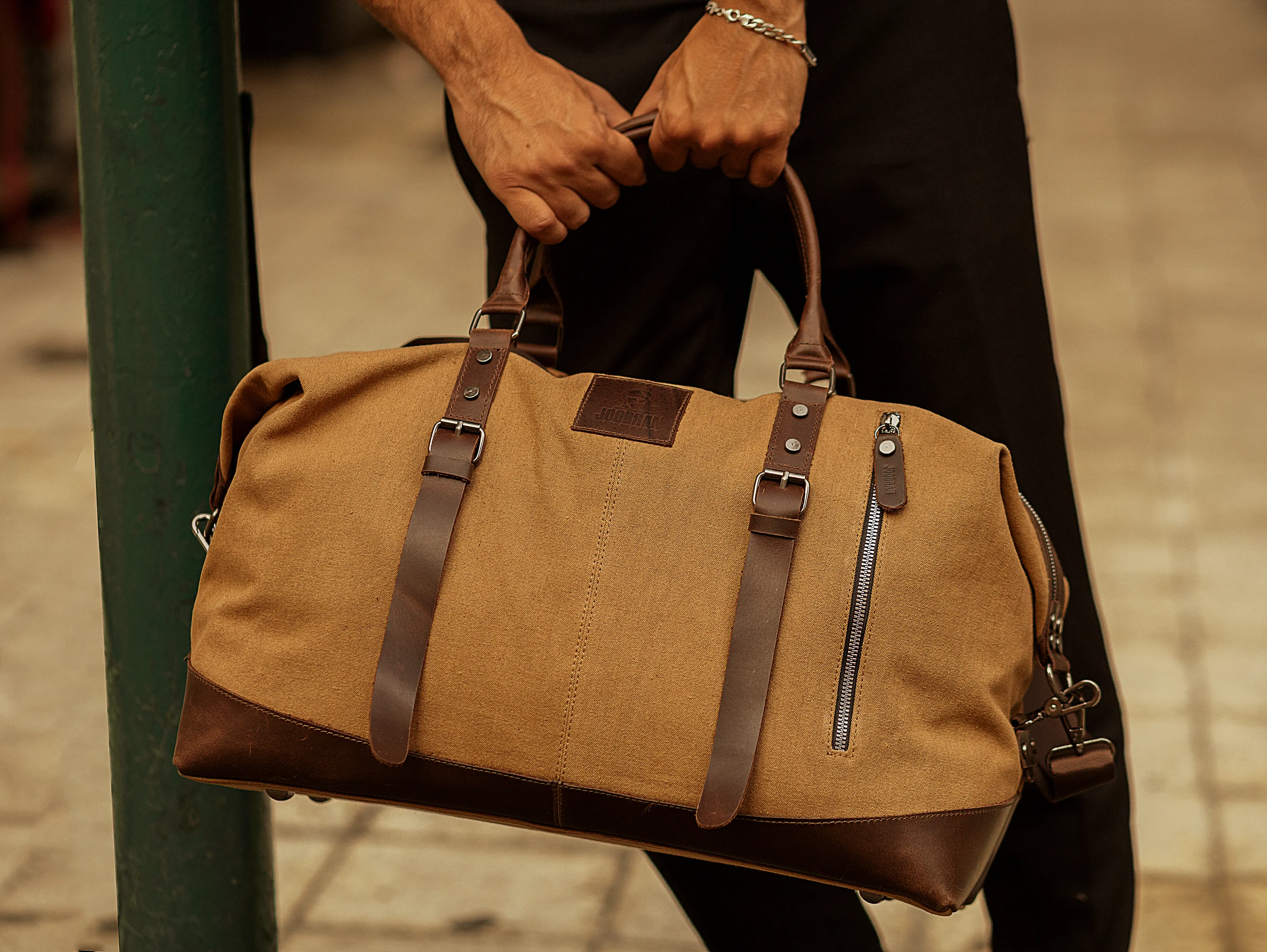 Vintage Travel Bag ''100% Cotton canvas & Cow leather'' – Tan