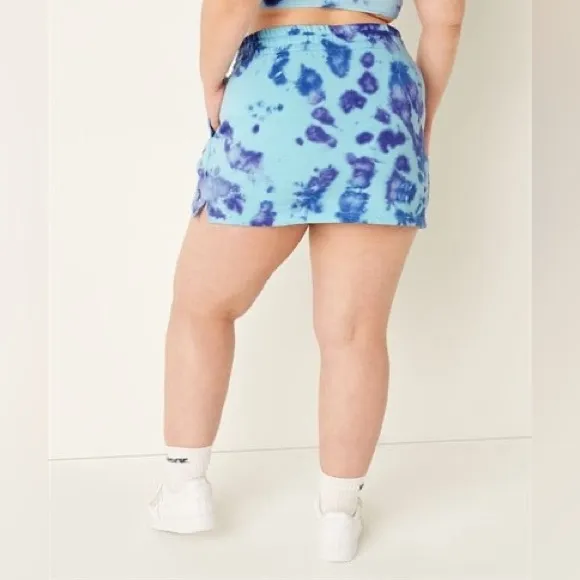 Vs Victoria's Secret Pink High Waist Fleece Skirt Batik Blue Breeze Tie Dye XXL