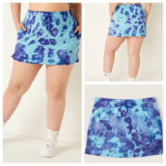 Vs Victoria's Secret Pink High Waist Fleece Skirt Batik Blue Breeze Tie Dye XXL