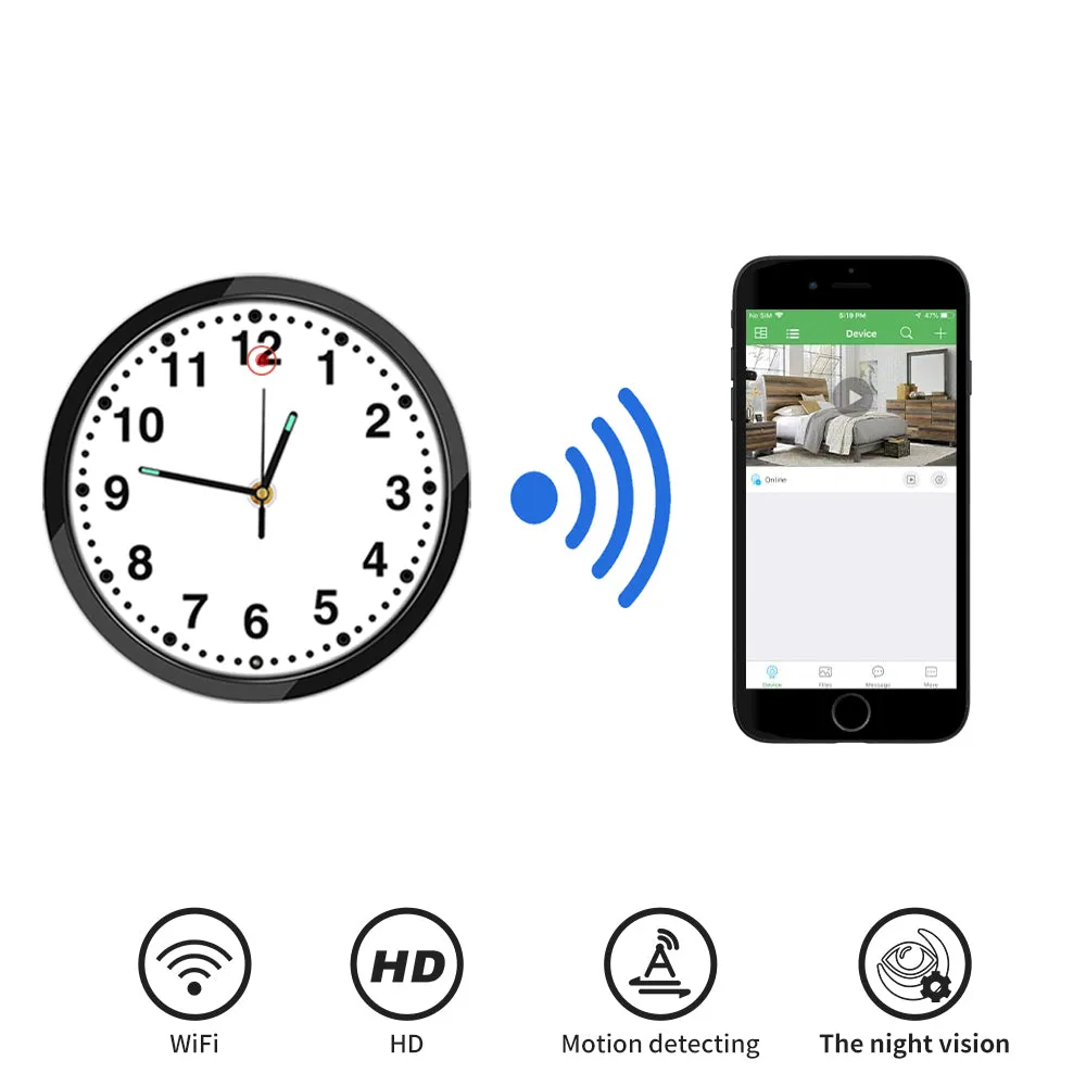 Wall Clock Spy Camera Wireless Wi-Fi App Night Vision Motion Detection Video Recorder