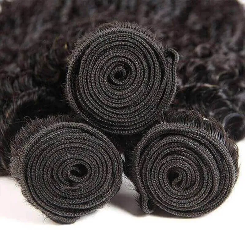Wavymy Kinky Curly Virgin Human Hair Weave 4 Bundles with 4x4 Lace Closure
