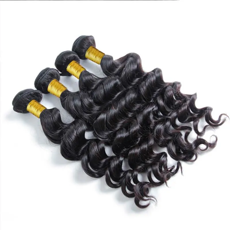 Wavymy Virgin Human Hair Weave Loose Deep Wave 4 Bundles with 4x4 Lace Closure