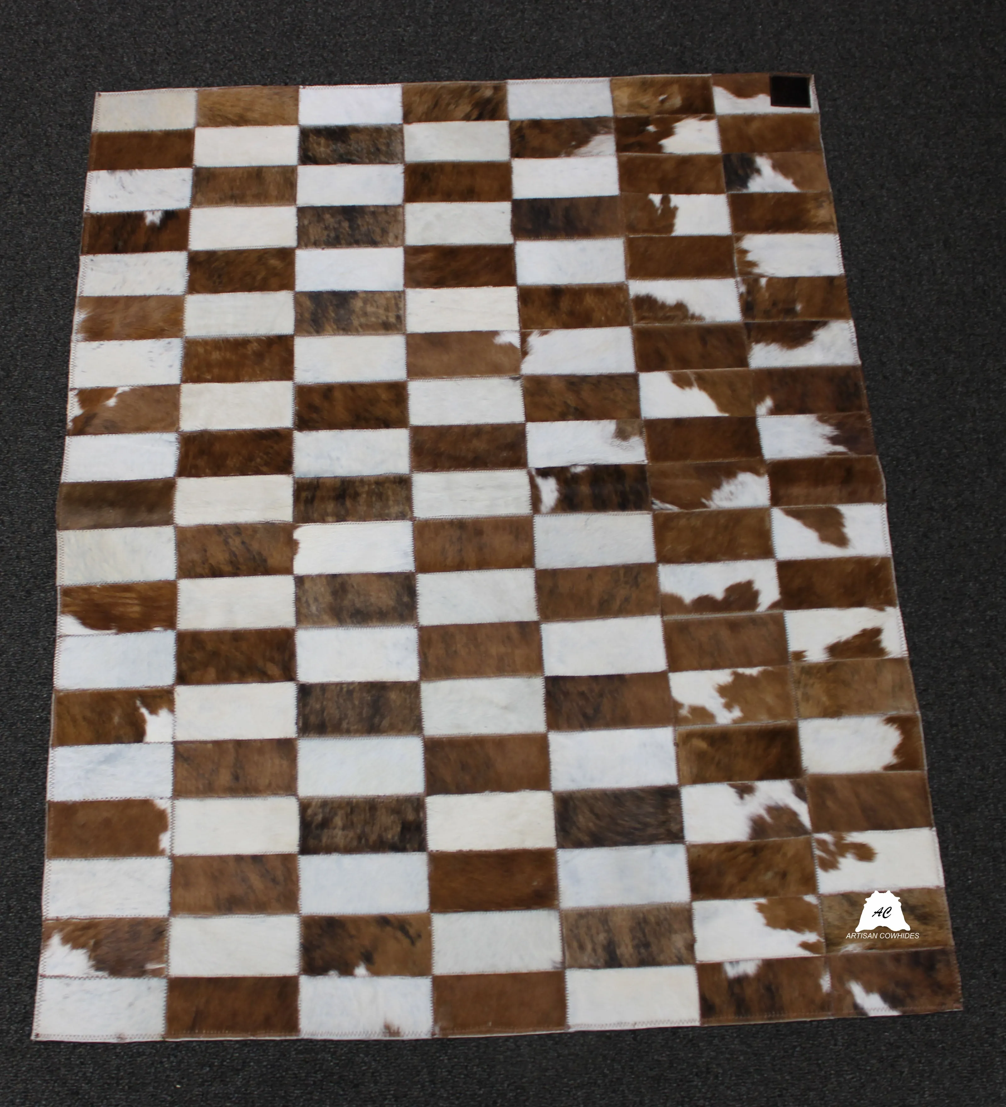 White Brindle  Patchwork Cowhide Rug – 45 x 36 inches - 114 x 91 cm | Bedside Cowhide Patchwork Rug