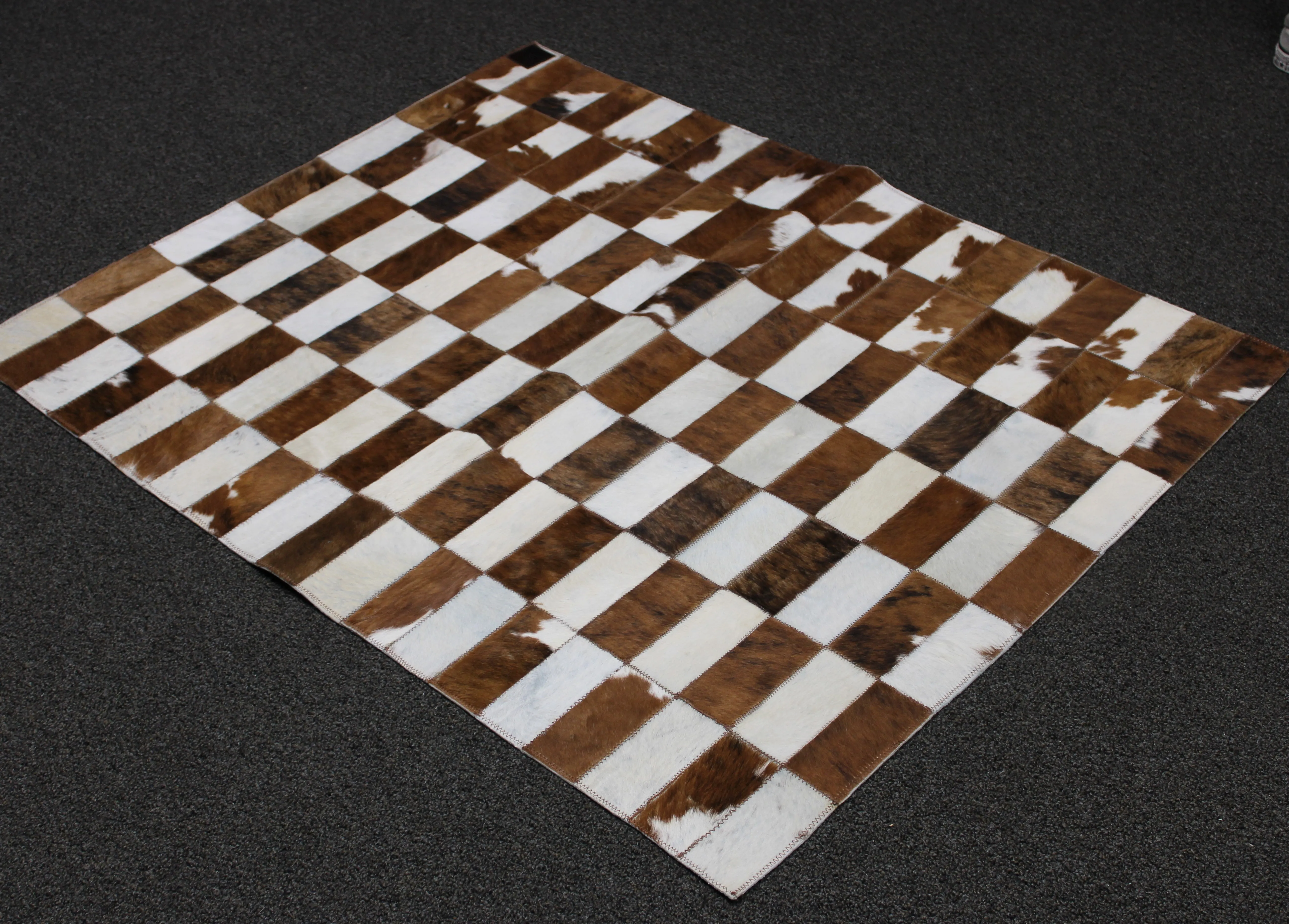 White Brindle  Patchwork Cowhide Rug – 45 x 36 inches - 114 x 91 cm | Bedside Cowhide Patchwork Rug