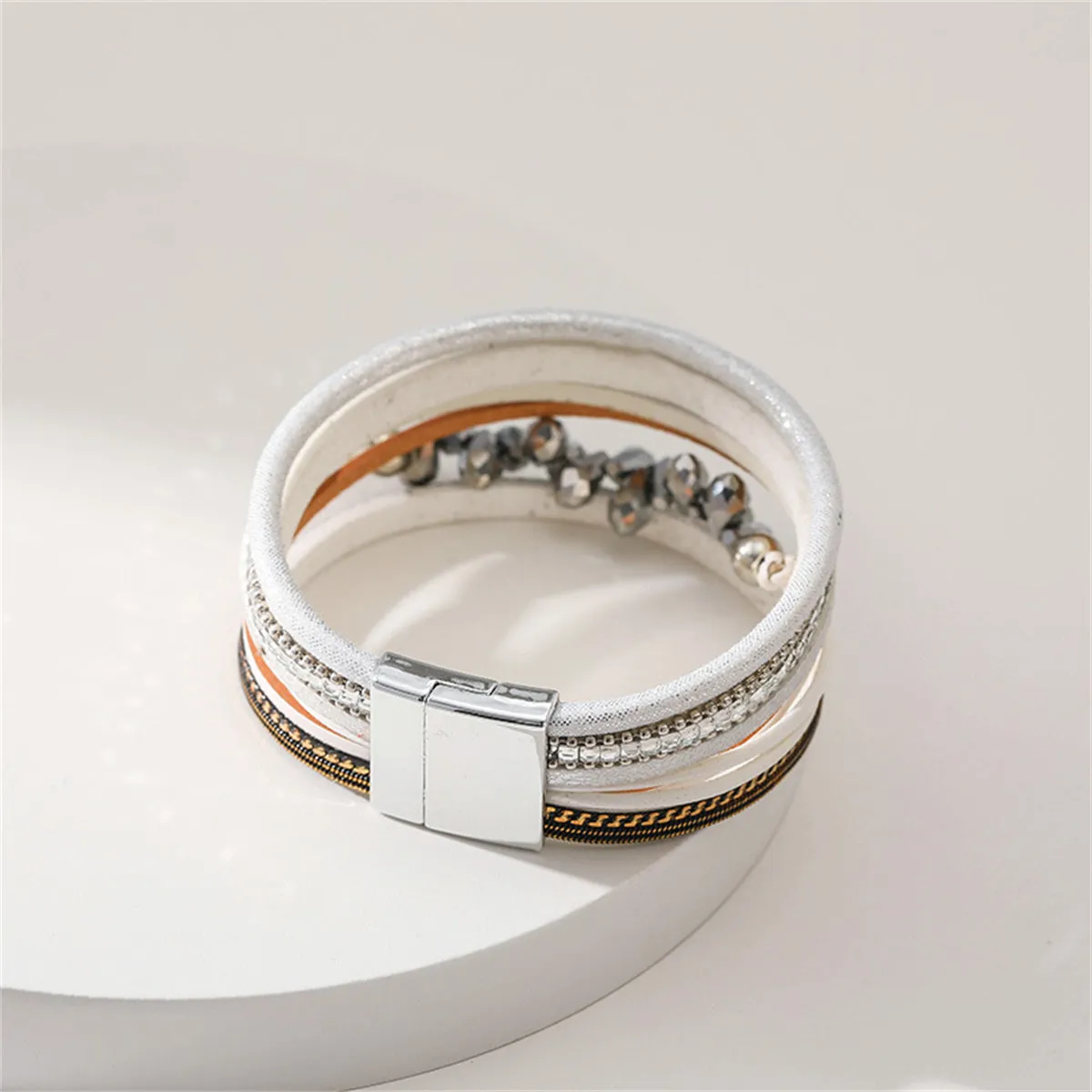 White Cubic Zirconia & Polystyrene Layered Bracelet