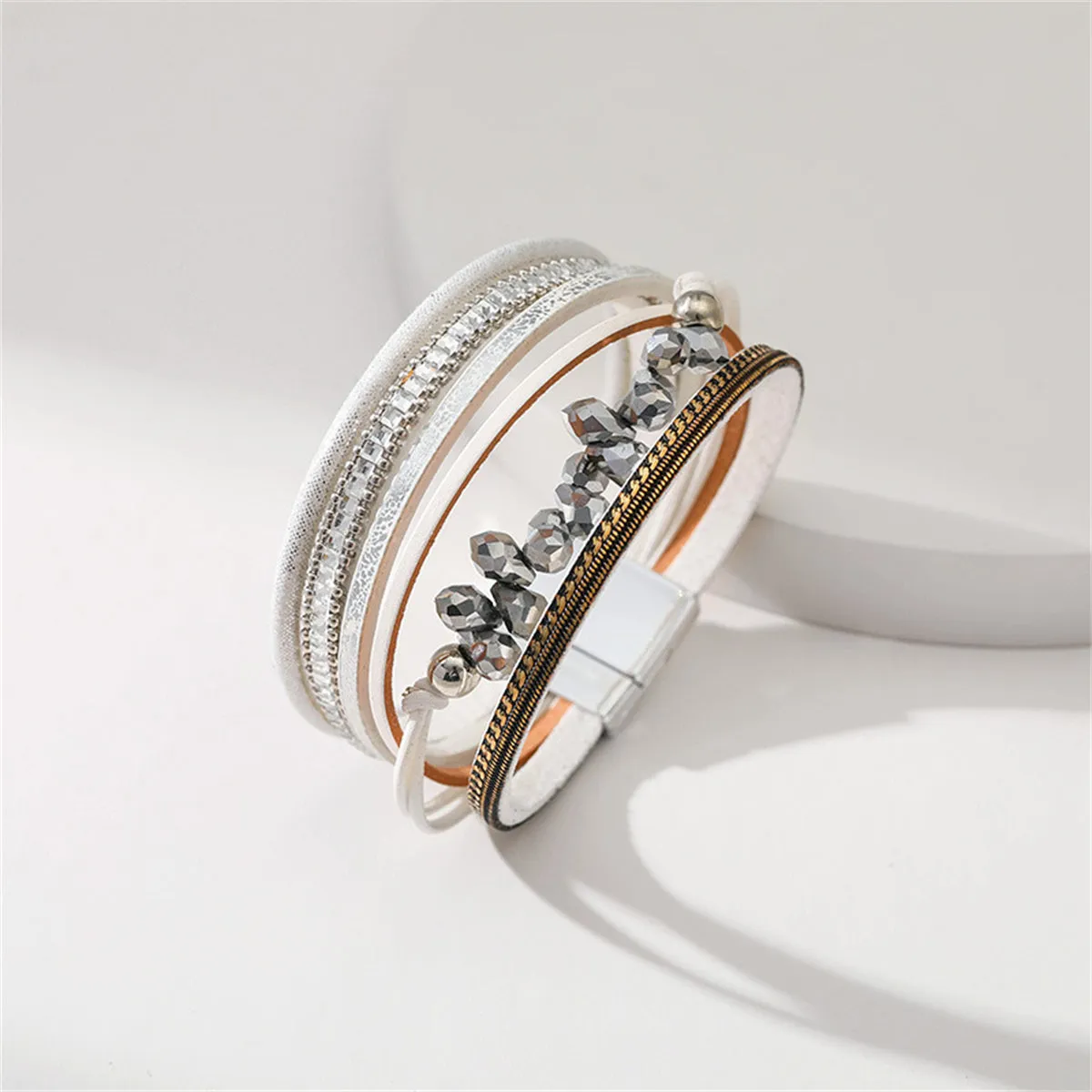 White Cubic Zirconia & Polystyrene Layered Bracelet