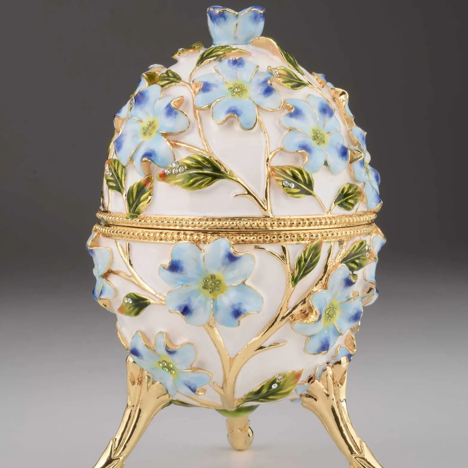 White Faberge Egg with Flowers