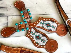 White, Teal Burgundy Beaded Spur Straps