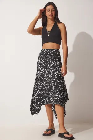 Woman Live Black Patterned Asymmetric Knitting Skirt MC00177