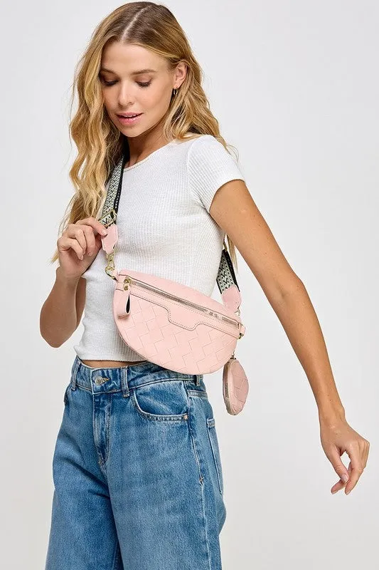 Woven Vegan Leather Crossbody Bag with Coin Purse