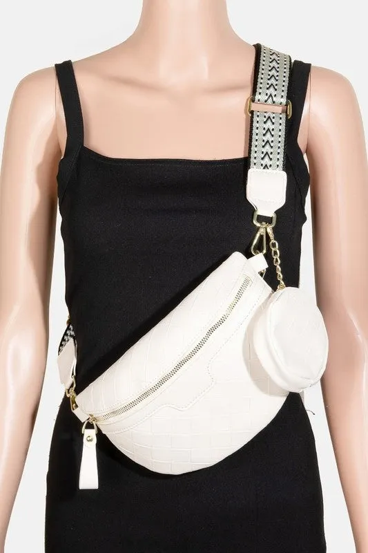 Woven Vegan Leather Crossbody Bag with Coin Purse