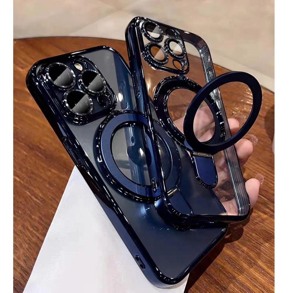 ZinLyuen Magnetic Ring Case for iPhone 15 Pro Max Case Kickstand Compatible with MagSafe Built-in Camera Lens Protector Shockproof Phone Case for iPhone 15 ProMax 6.7" - Deep Blue